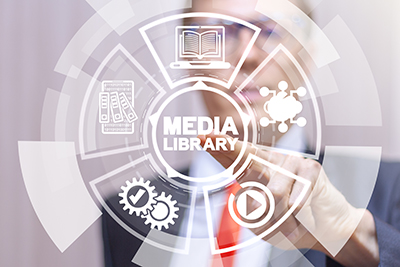 Media Library Web Technology Concept.